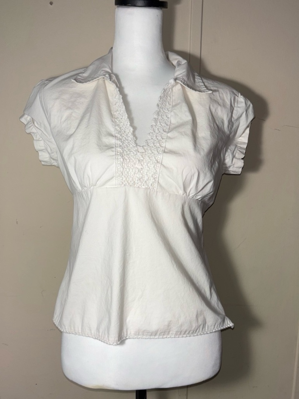 SO White Lace-Trim V-Neck Women's Blouse